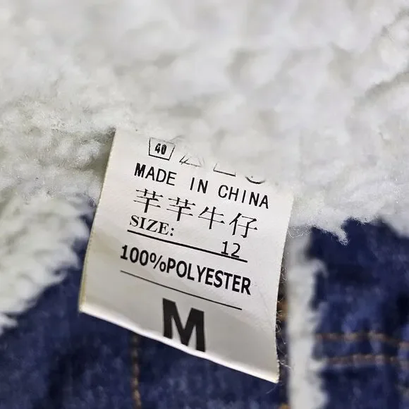 HengSheng Jeans Sherpa Lined Dark Denim Button-Down Jacket Winter MED Blue MENS - Picture 4 of 10